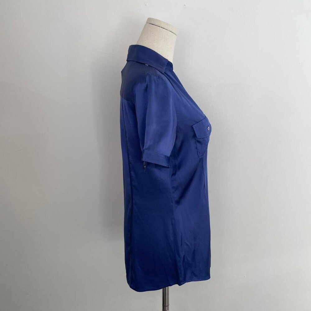 White House Black Market Silk Button Down Blouse in Cobalt Blue | Women’s Small - Picture 2 of 5